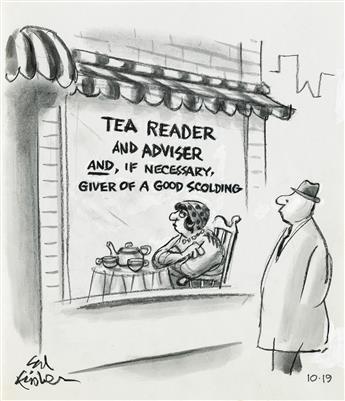 CARTOON ED FISHER. Tea Reader and Adviser AND, if Necessary, Giver of a Good Scolding